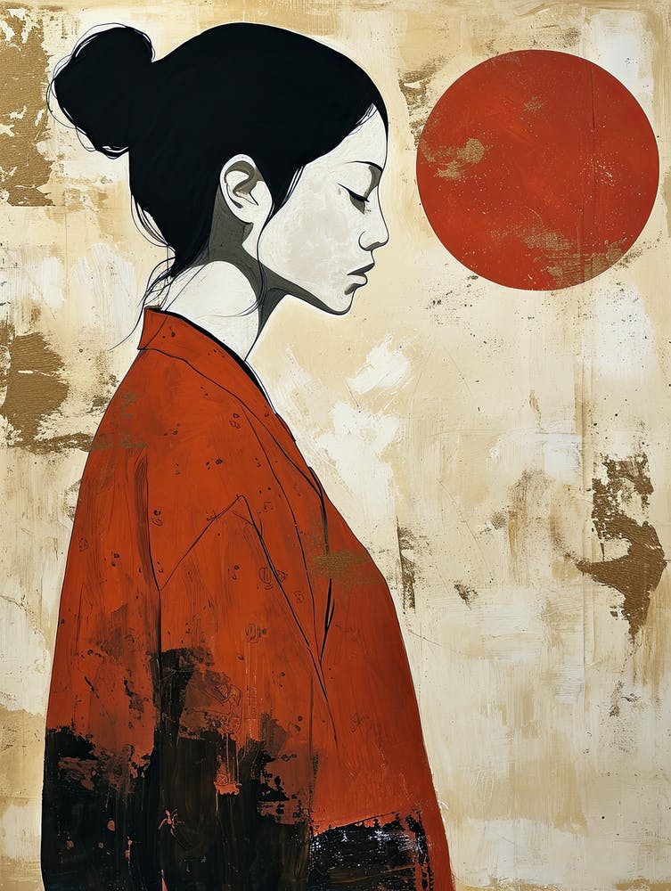 Asian Woman With Red Sun