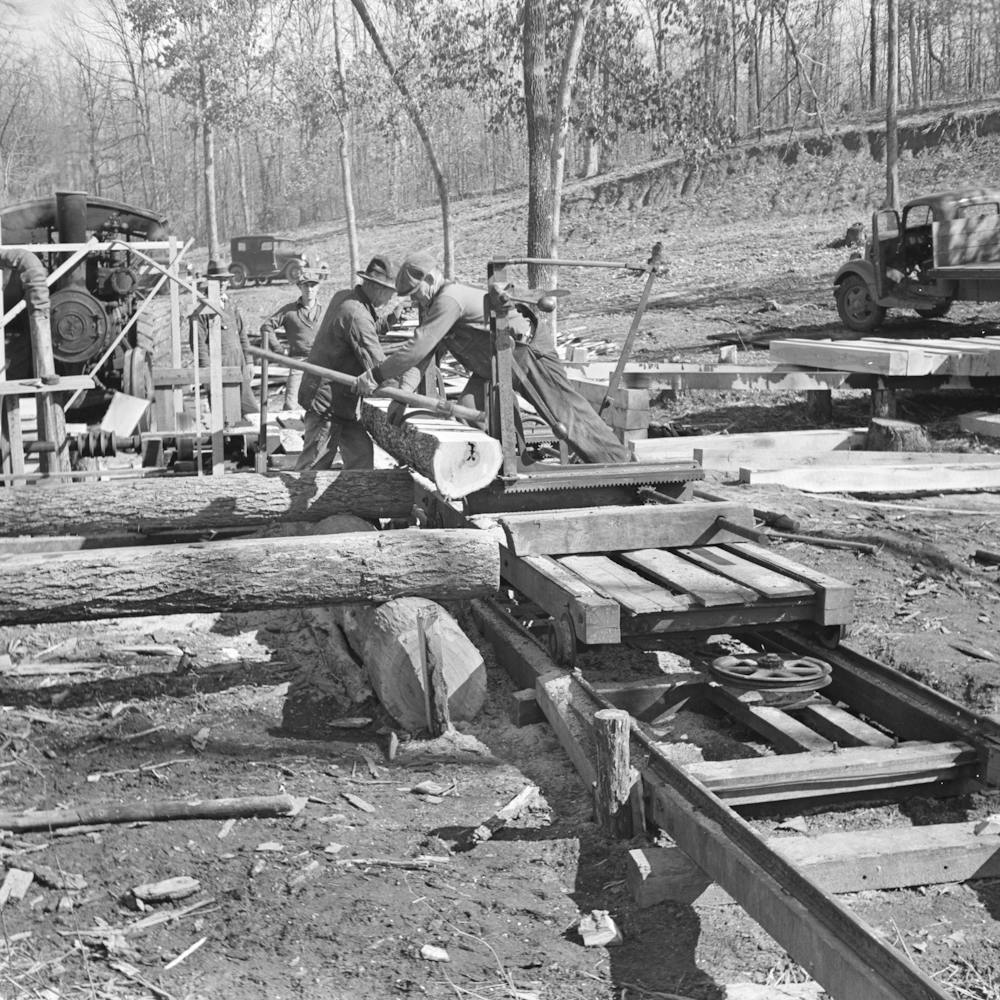 Turning The Log At The Country Sawmill Near Omaha, Illinois By Russell Lee