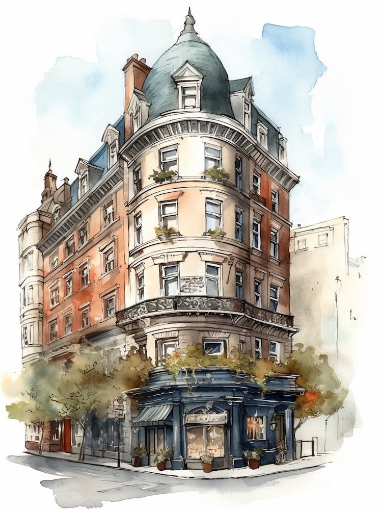 New York City Neighborhood, Watercolour 2