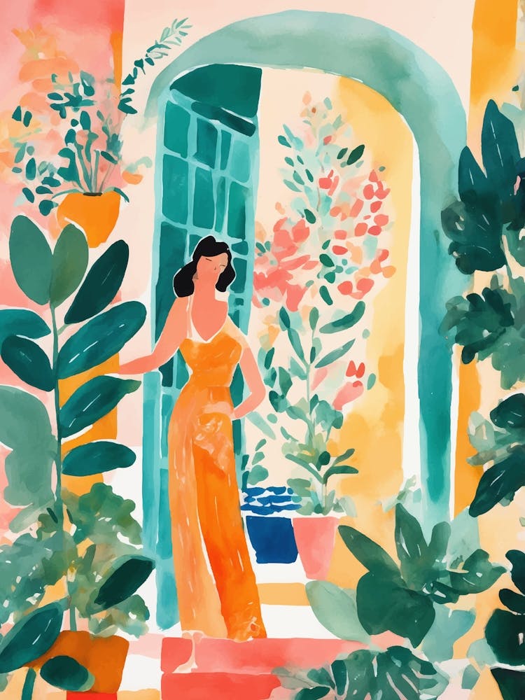 Cool Woman at the entrance of his house