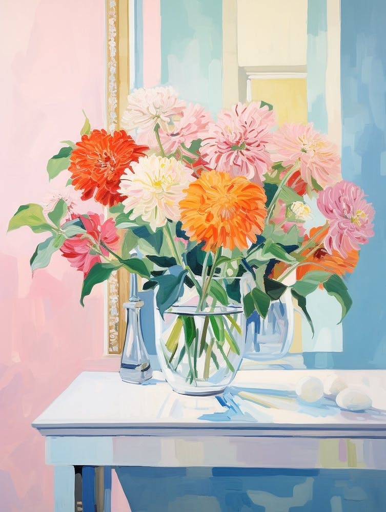 A Vase With Zinnia, Flower Bouquet 3