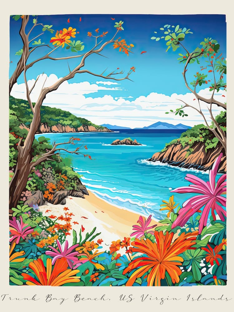 Poster Of Trunk Bay Beach, Us Virgin Islands, Matisse And Rousseau Style 2