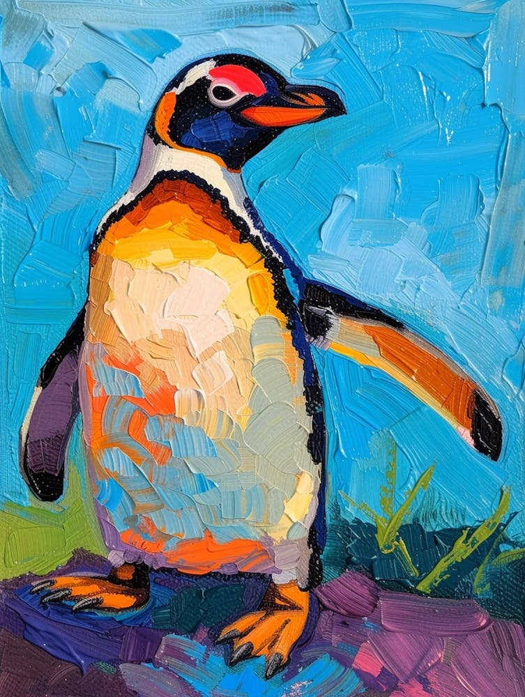 Galapagos Penguin Gold Harbour Colour Block Painting 4