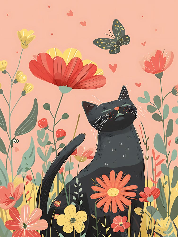 Black Cat In Flowers 7