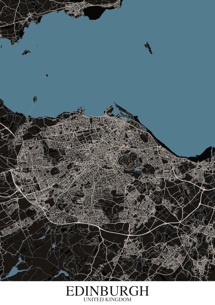 Edinburgh Black Blue Map