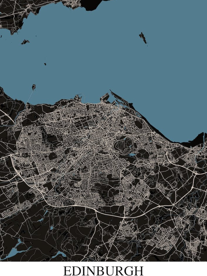 Edinburgh Black Blue Map