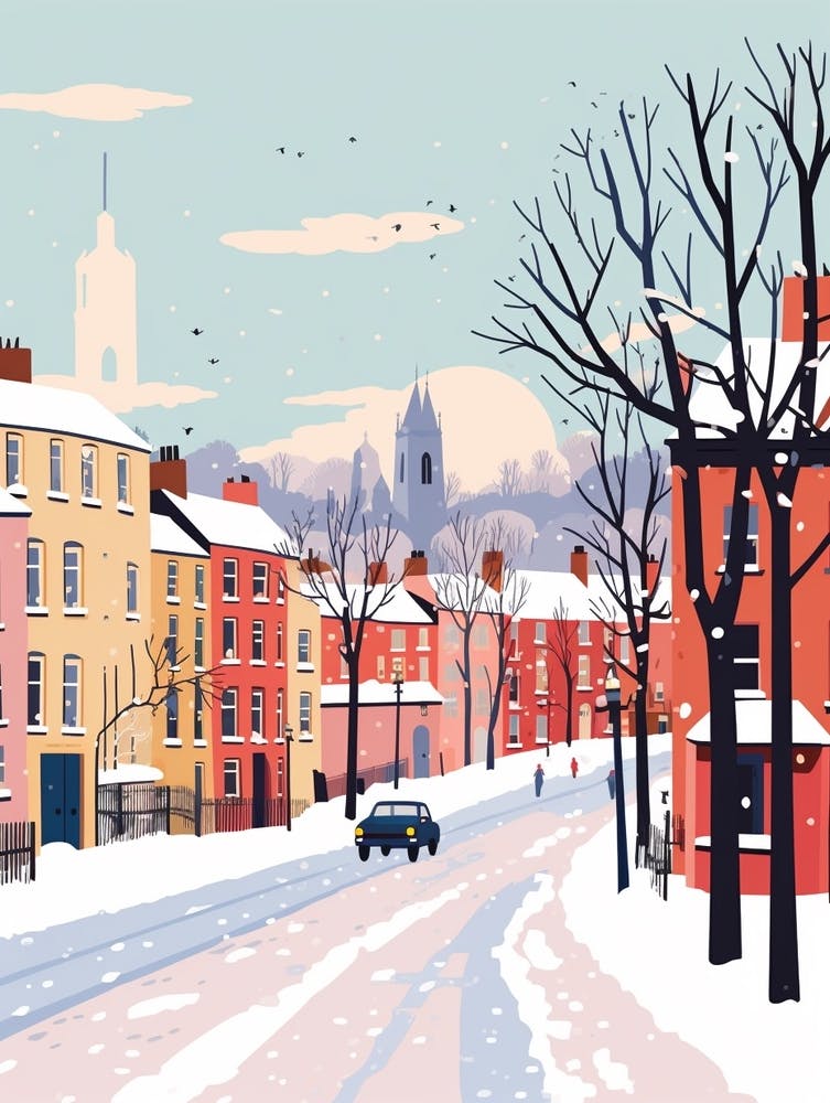 Retro Winter Illustration Liverpool United Kingdom