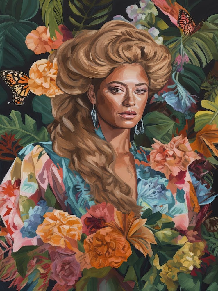Floral Handpainted Portrait Of Beyonce 2