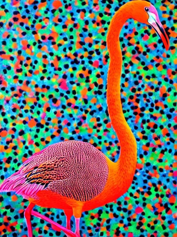 Greater Flamingo Yayoi Kusama Style Illustration Bird