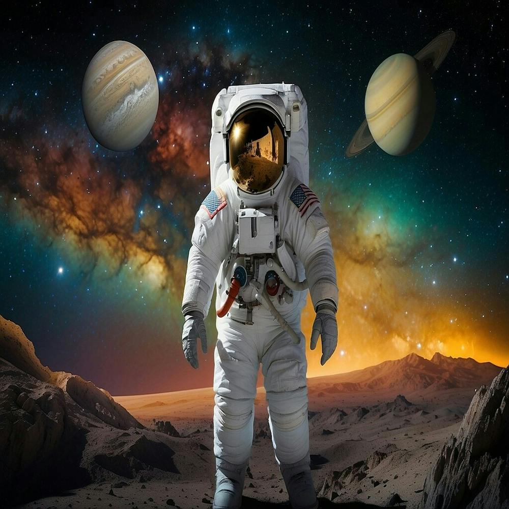Astronaut im Weltraum mit Planeten