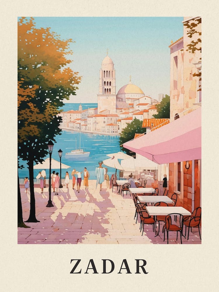 Zadar Croatia 4 Vintage Pink Travel Illustration Poster