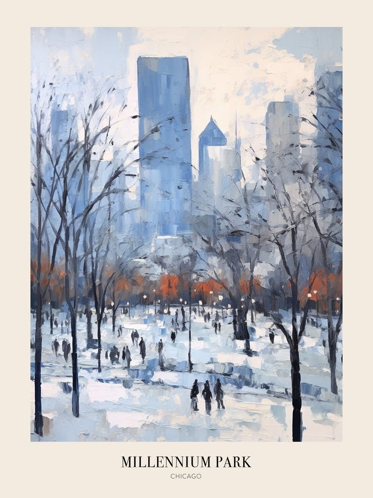 Winter City Park Poster Millennium Park Chicago 4