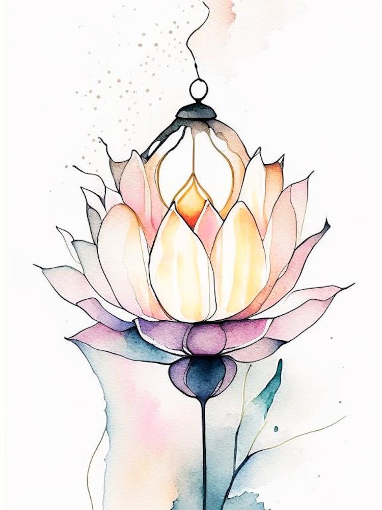 Lotus Flower Lantern Minimal Watercolour 2