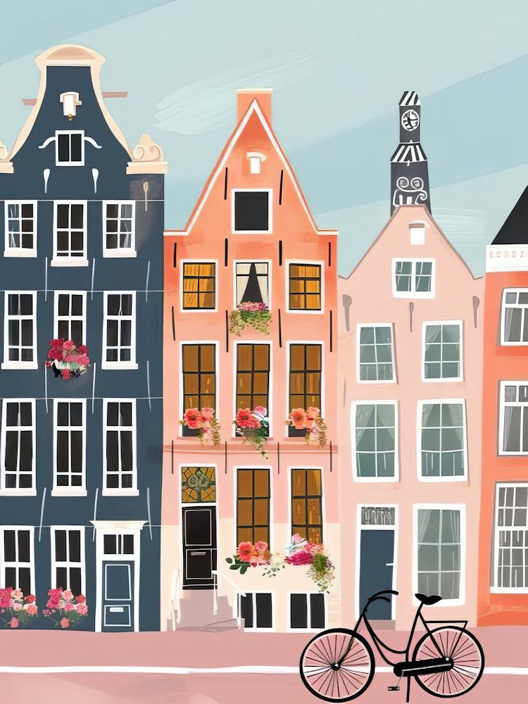 Amsterdam Print Amsterdam Illustration Amsterdam Travel Poster New Yorker Illustration Flower Poster Colorful Nursery Print