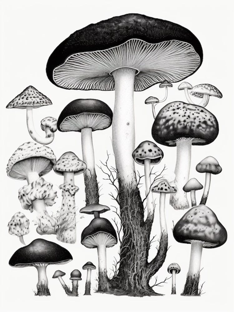 Mushroom Drawing B&W 3