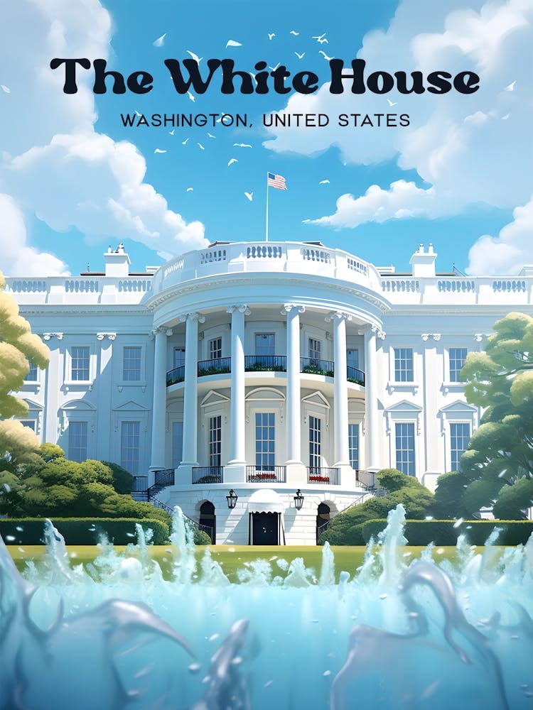 The White House Washington Patriot Modern Travel Illustration