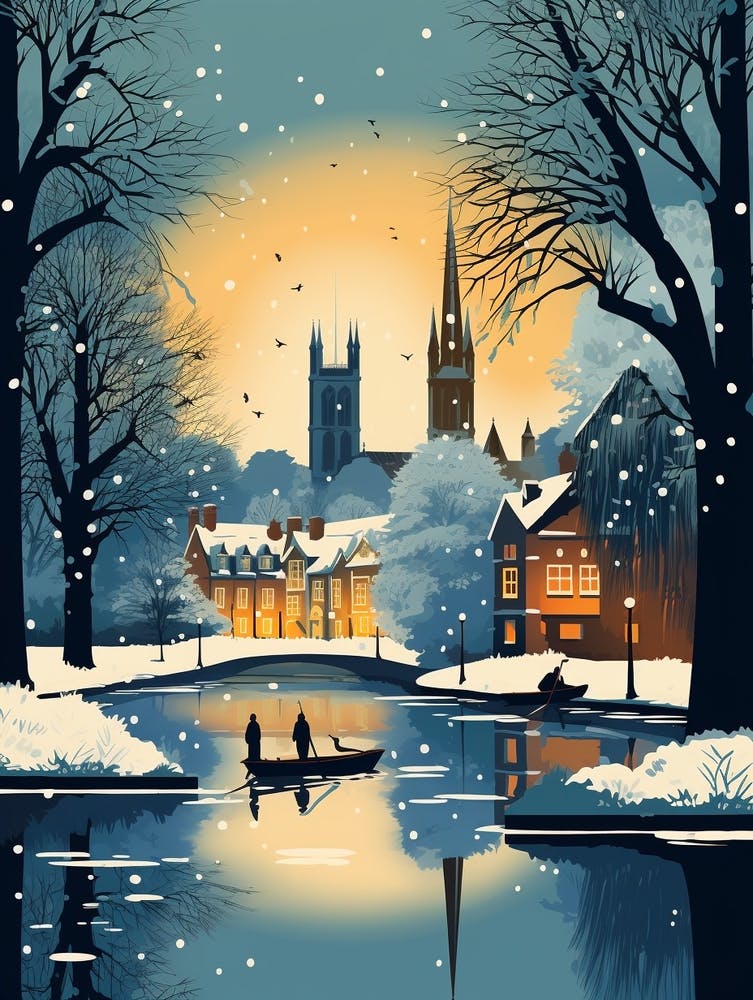 Winterreise-Nachtillustration Stratford Upon Avon Vereinigtes Königreich 1