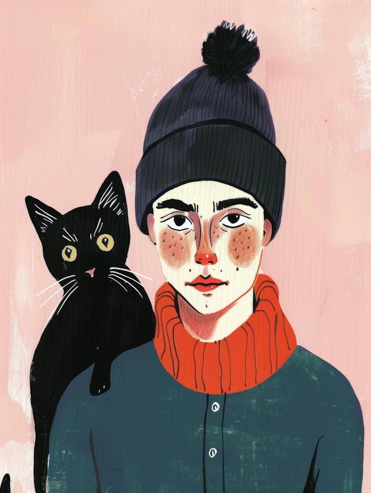 Illustration Of A Girl With A Cat