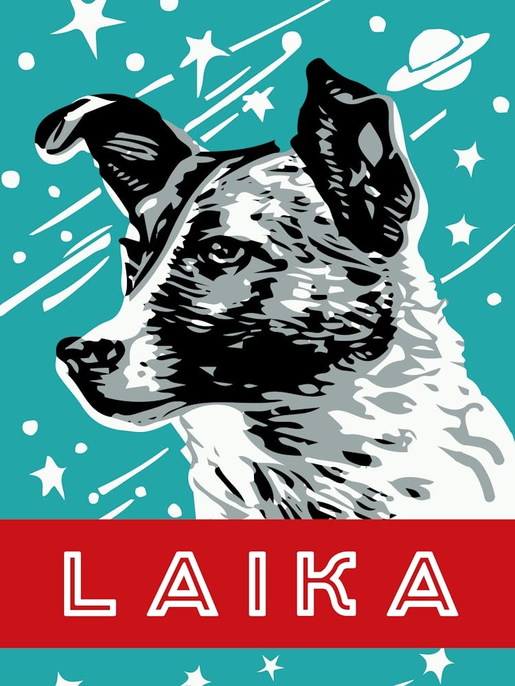 Laika, first space dog — Soviet space poster 2