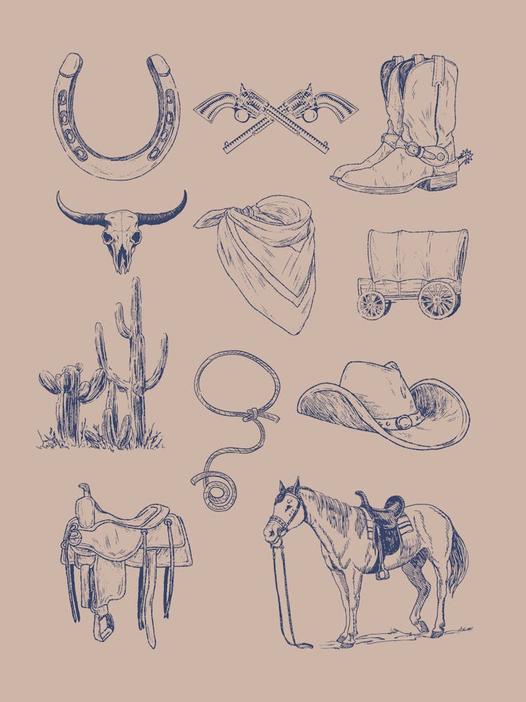 Western Flash Sheet Wall Art | Cactus Desert Wall Art |Beige + Blue Cowboy Cowgirl Western Living Room Bedroom