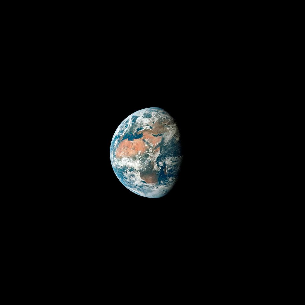 Blick auf die Erde, mit Afrika, Europa und Asien, aufgenommen vom Apollo 11 Raumschiff während seines Translunaren Küstenflugs zum Mond