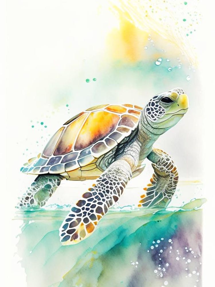 Flatback Sea Turtle (Natator Depressus), Sea Turtle Storybook Watercolours 1