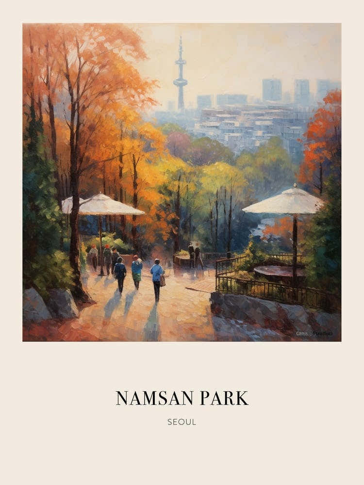 Namsan Park Seoul South Korea 3 Vintage Cezanne Inspired Poster