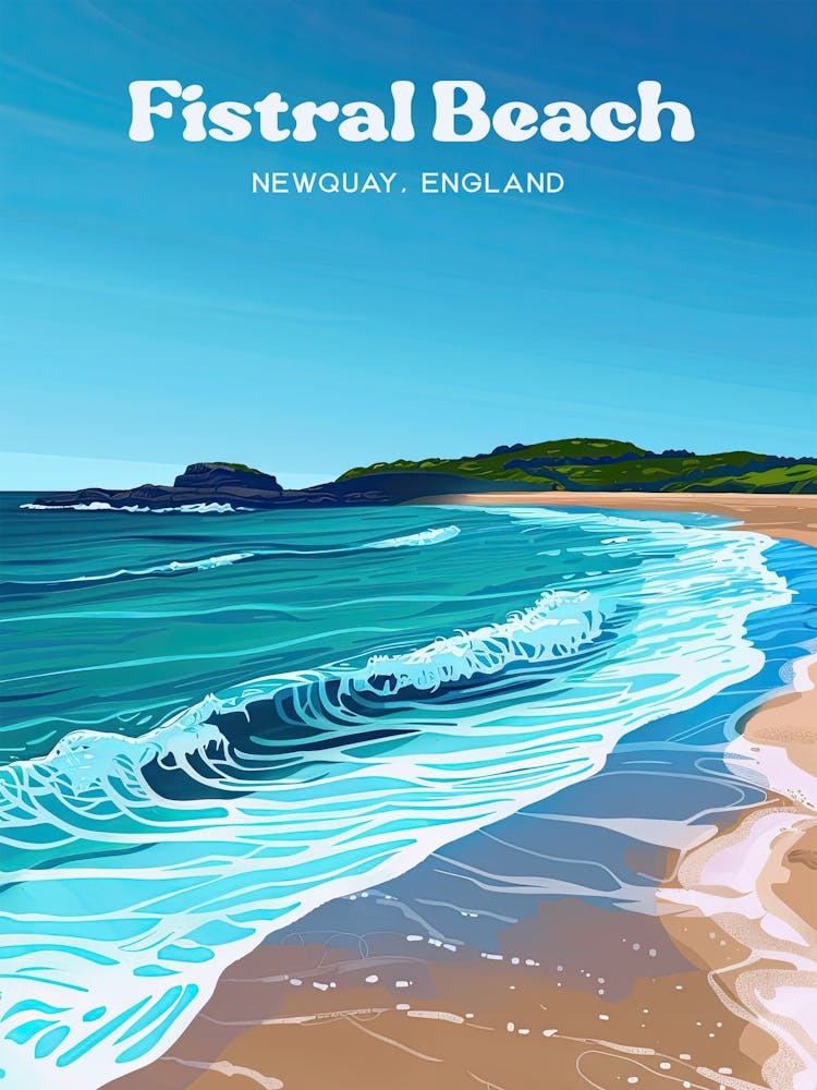 Fistral Beach Cornwall Digital Travel Illustration