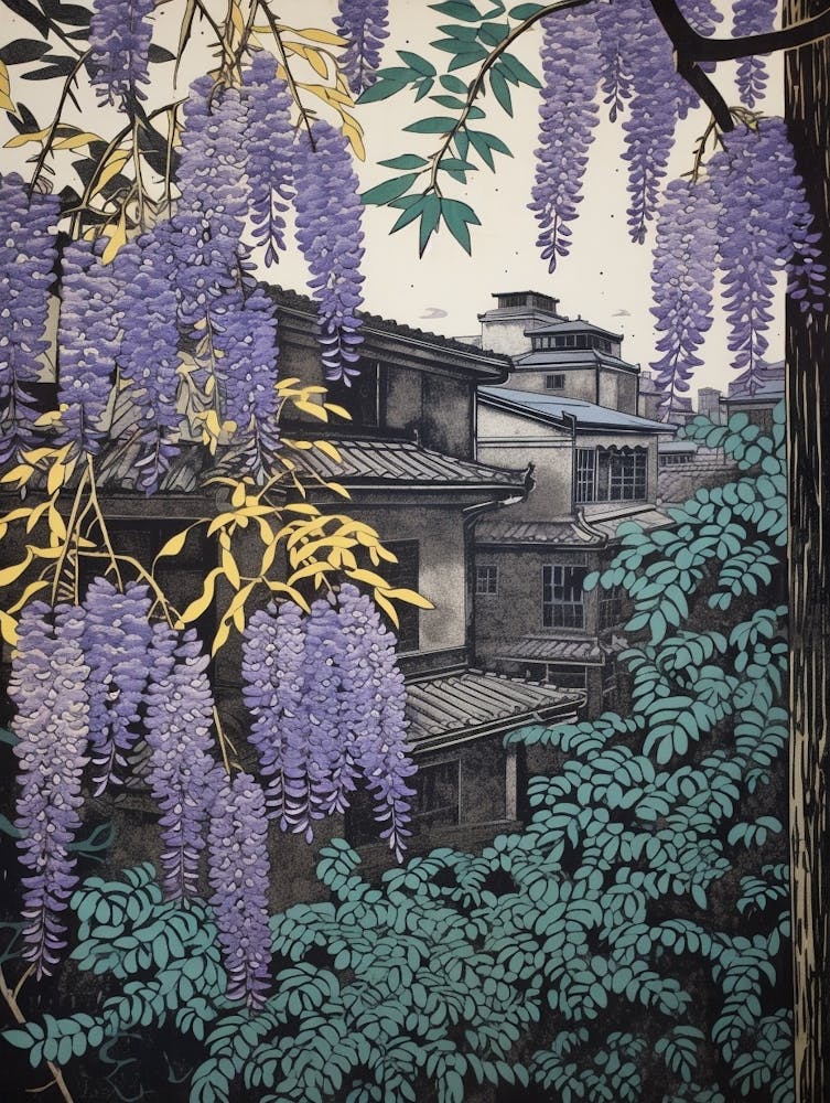 Fuji Wisteria 3 Vintage Botanical Woodblock