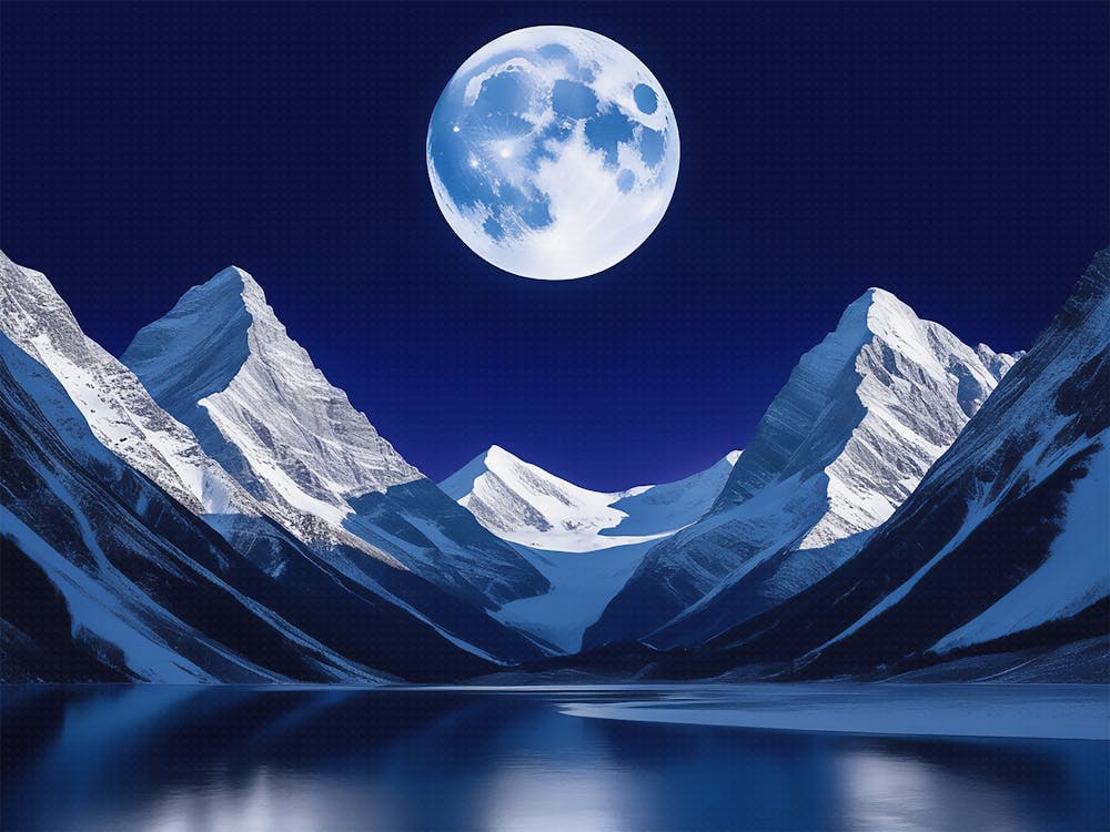 Full Moon Over Mountains On Canvas
