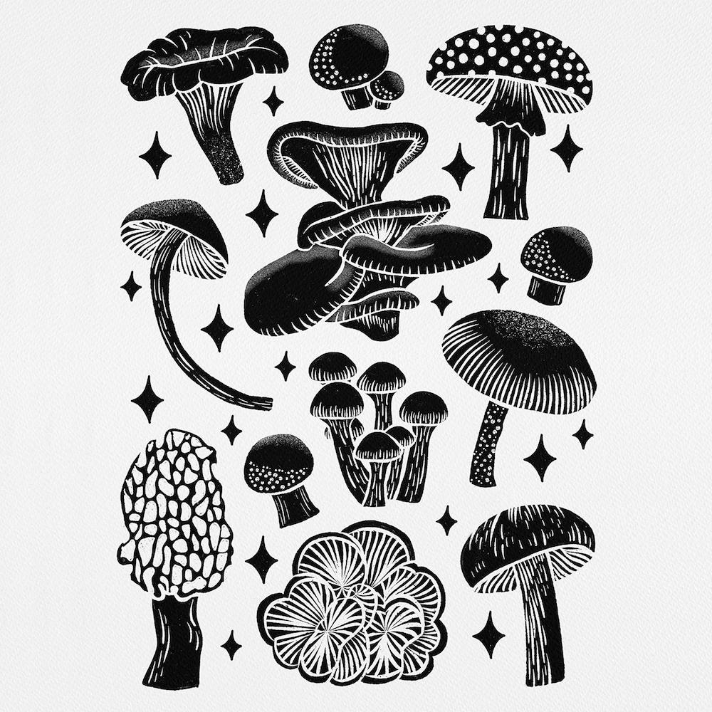 Texas Mushrooms   Black Silhouette Square