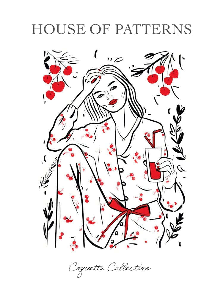Woman Portrait With Cherries 2 Pattern Poster