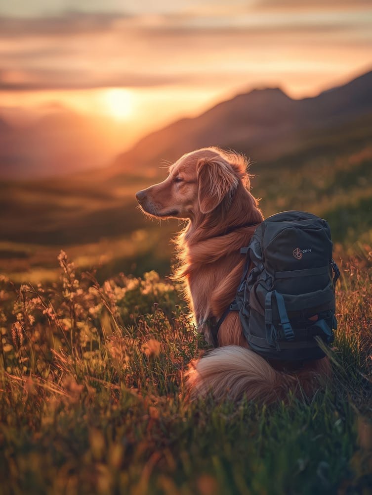 Golden Retriever At Sunset. Generated AI.