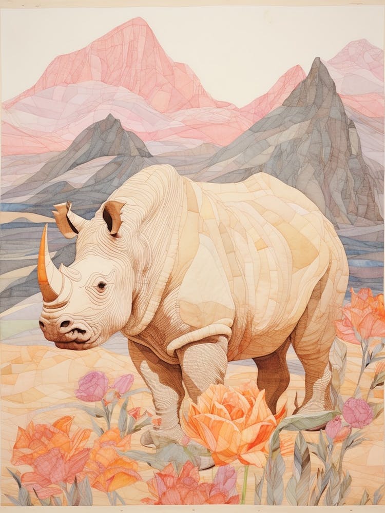 Pastel Pencil Crayon Style Rhino 1