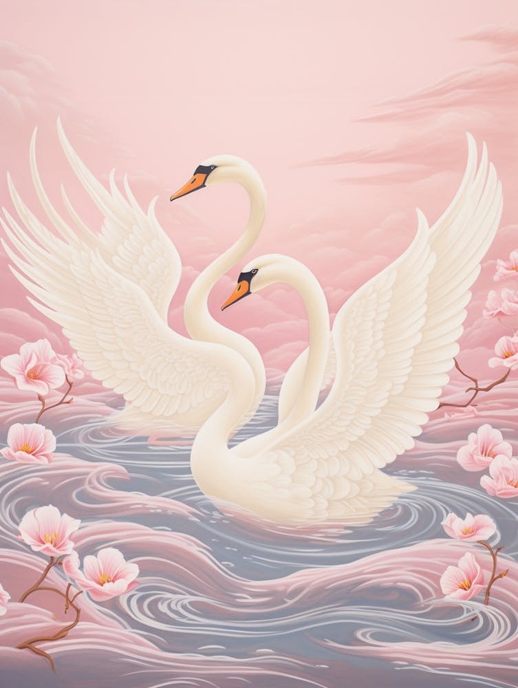 Vintage Japanese Inspired Bird Print Swan 2