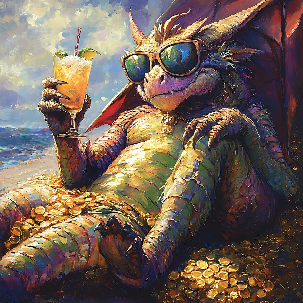 Cool Dragon Lounging on Gold Background 8