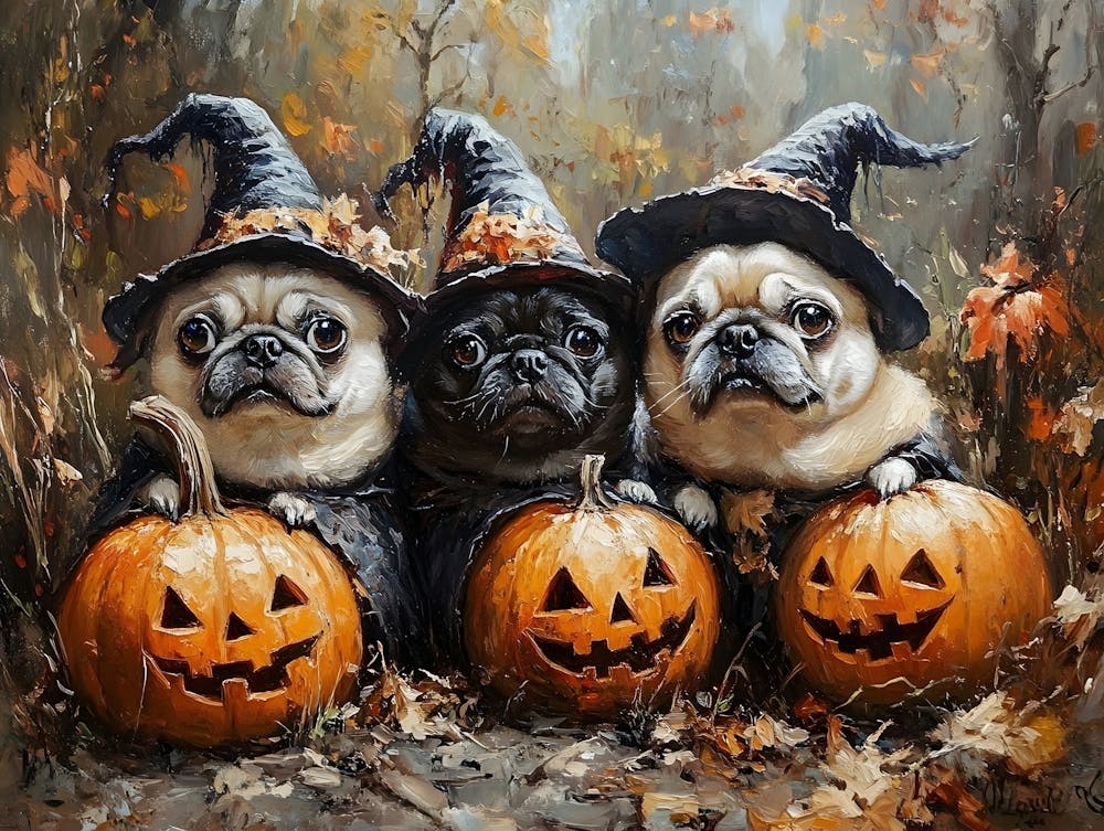 Halloween Pugs In Oil 1
