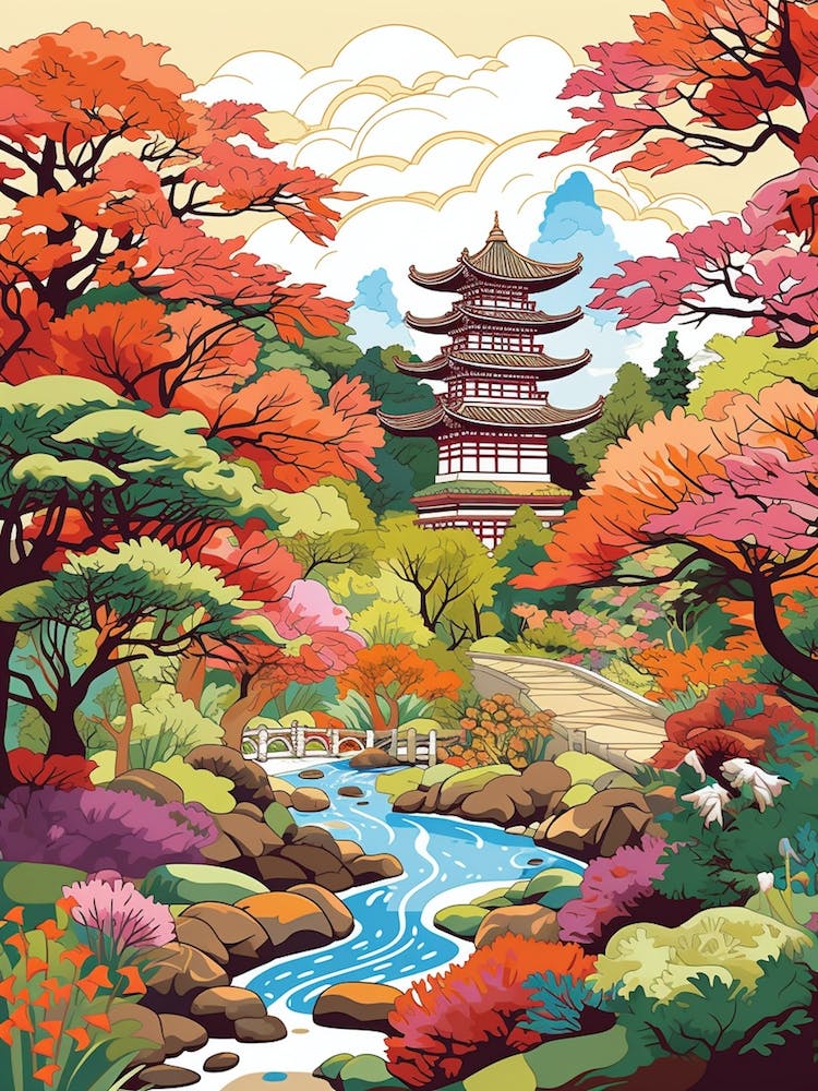 Ryoan Ji Garden Japan  Modern Illustration 1