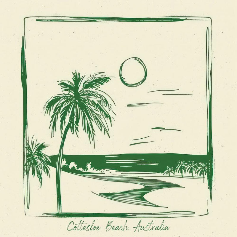 Cottesloe Beach, Australia Green Line Art Illustration