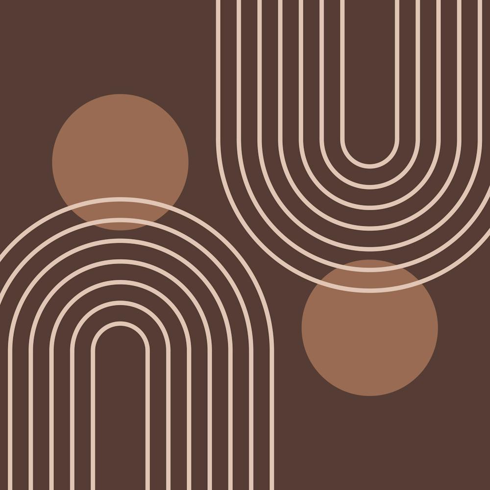 Mid Century Modern Geometric cI in Rustic Brown Mocha (Rainbow and Sun Abstraction) 3