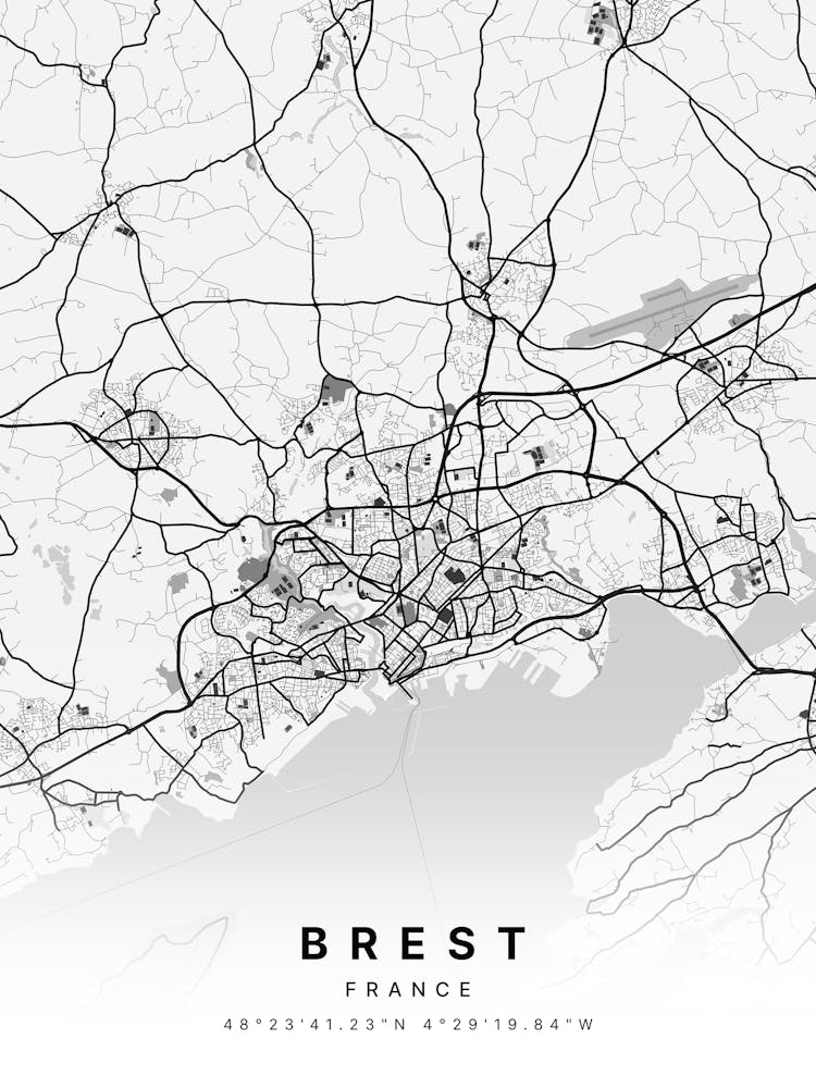 Brest France White Map