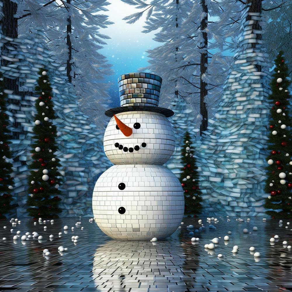 Mosaic Snowman In The Forest