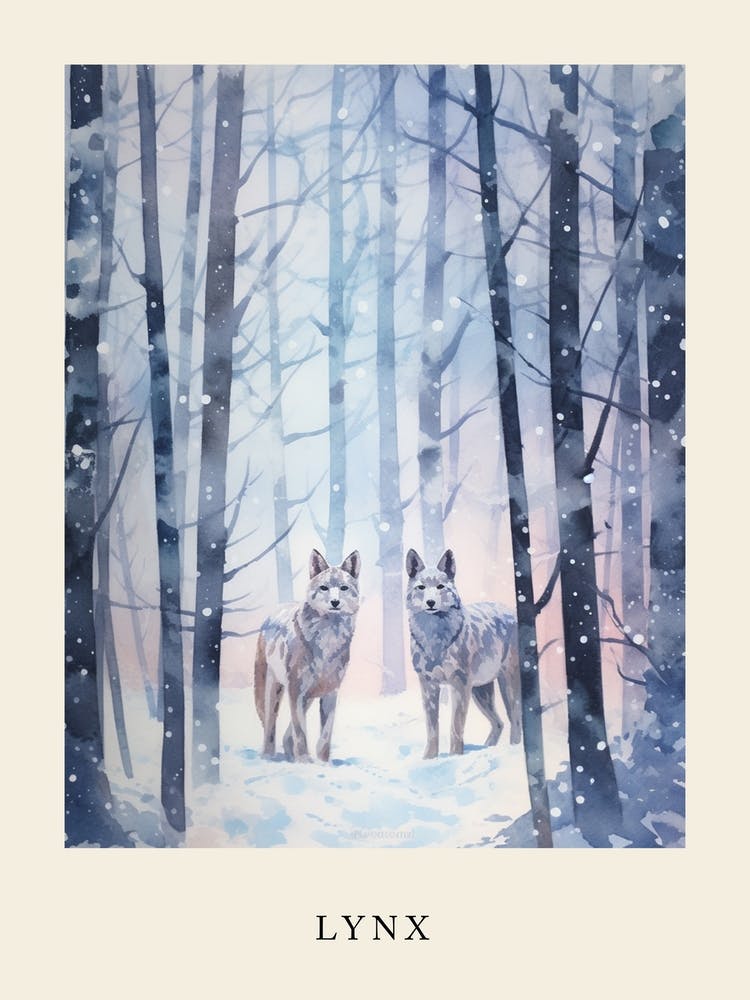 Winter Watercolour Lynx 3 Poster