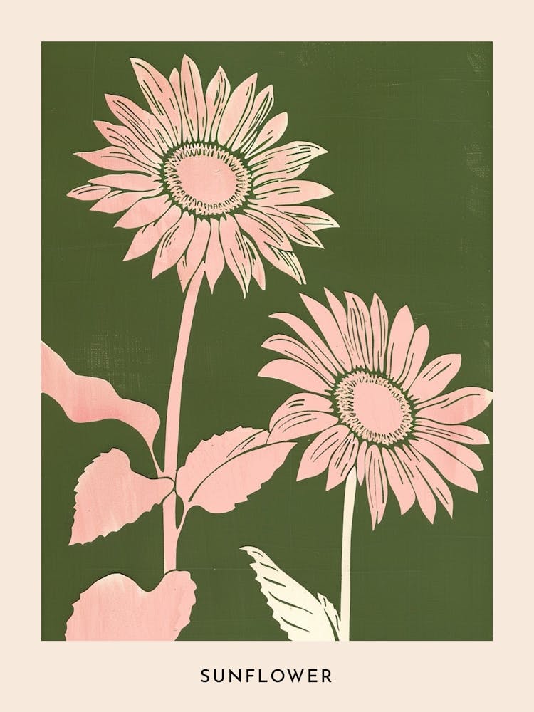 Pink & Green Sunflower 3 Flower Poster