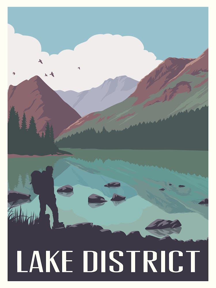 Lake District National Park Travel Poster Hiking