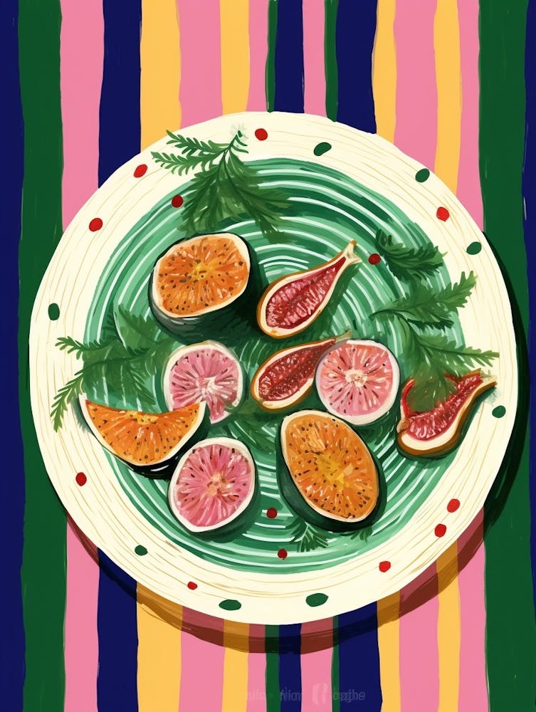 A Plate Of Figs and Fruit  Top View Food Illustration 1