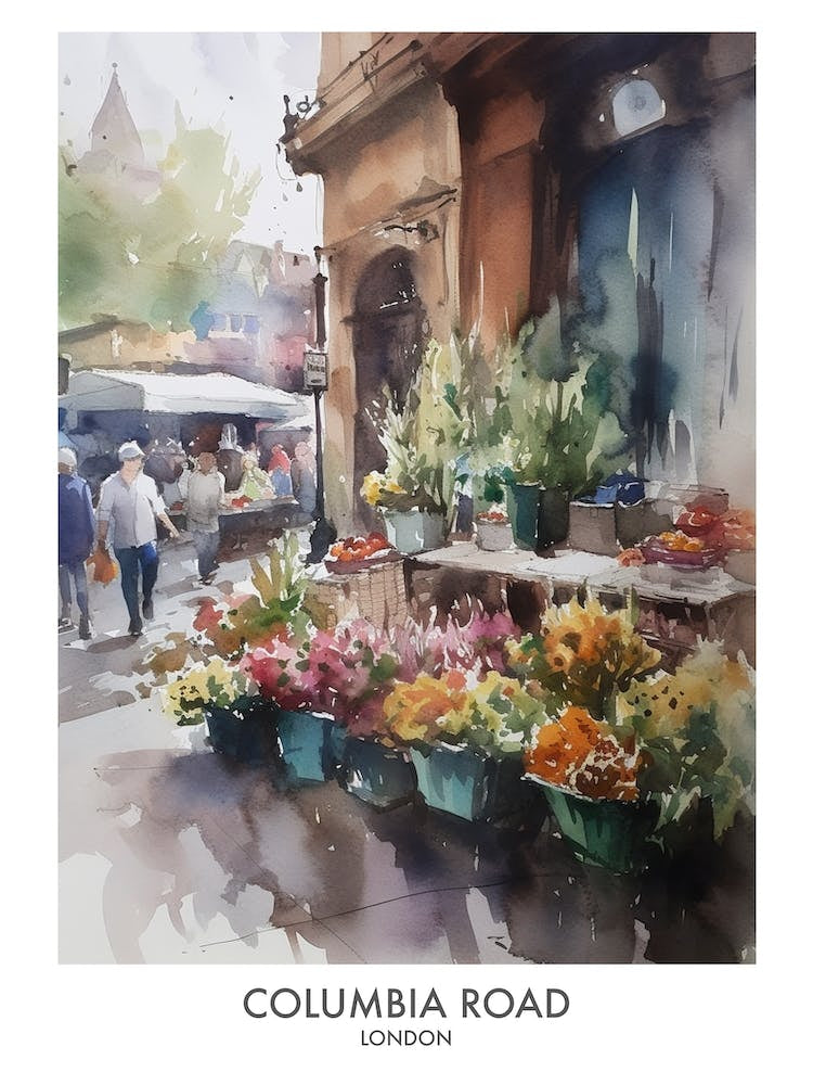 Columbia Road London Watercolour Travel Poster 3