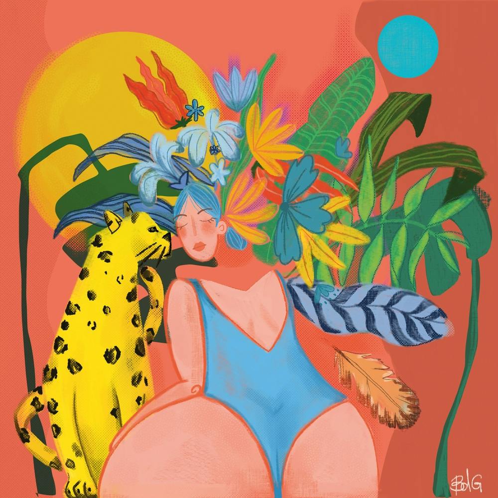 Cheetah Girl And Plants Square
