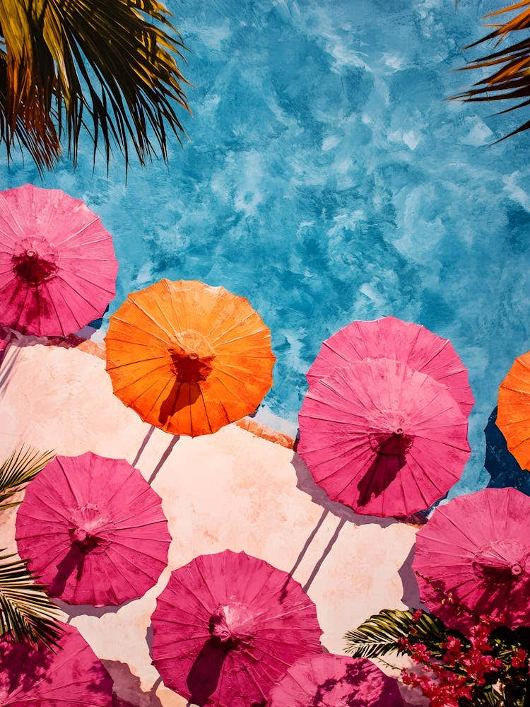 Colorful Umbrellas By The Pool