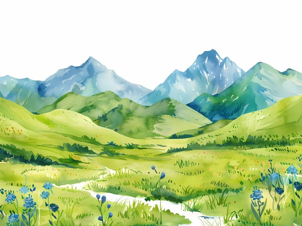 Watercolor Mountain Landscape